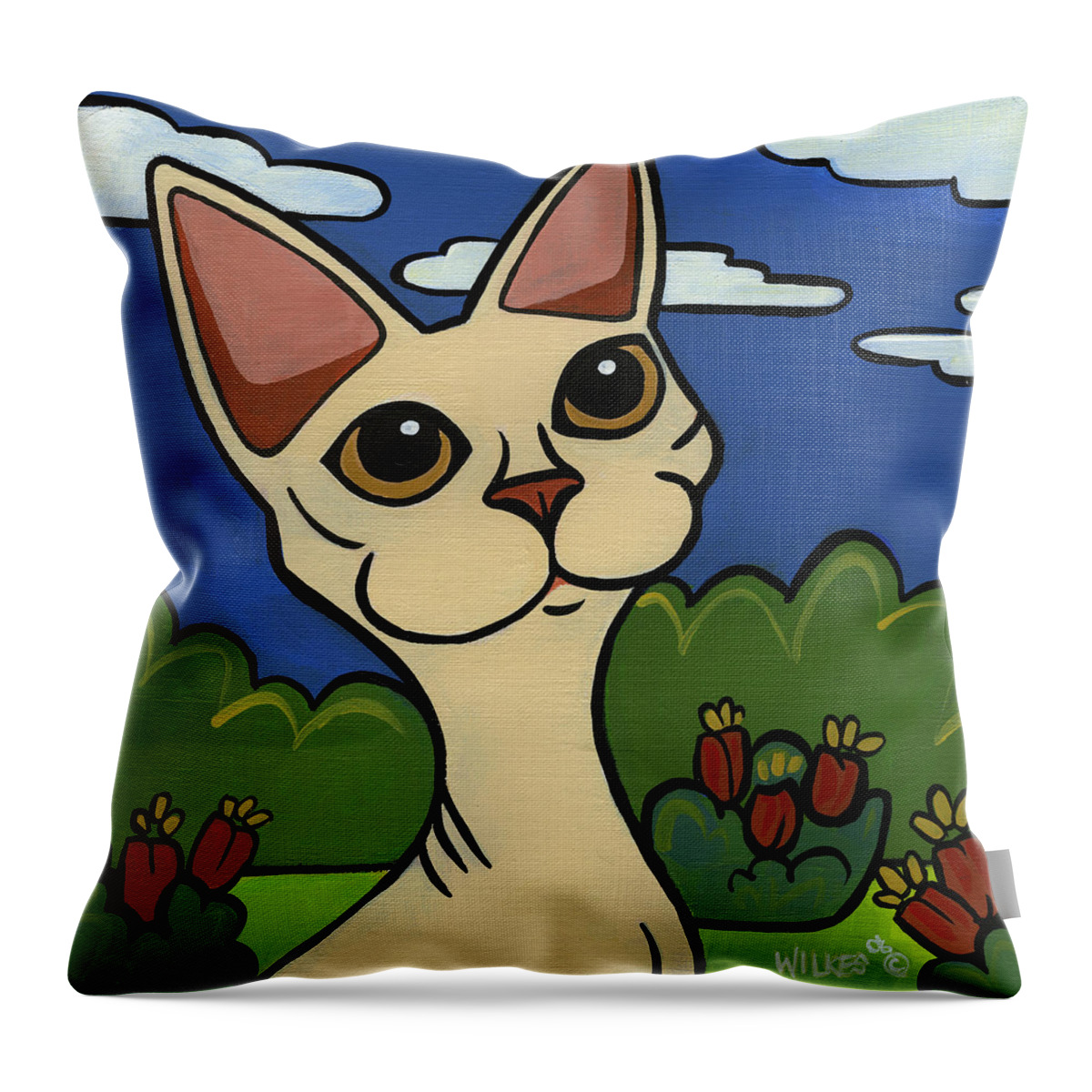 Cat Throw Pillow featuring the painting Devon Rex by Leanne Wilkes