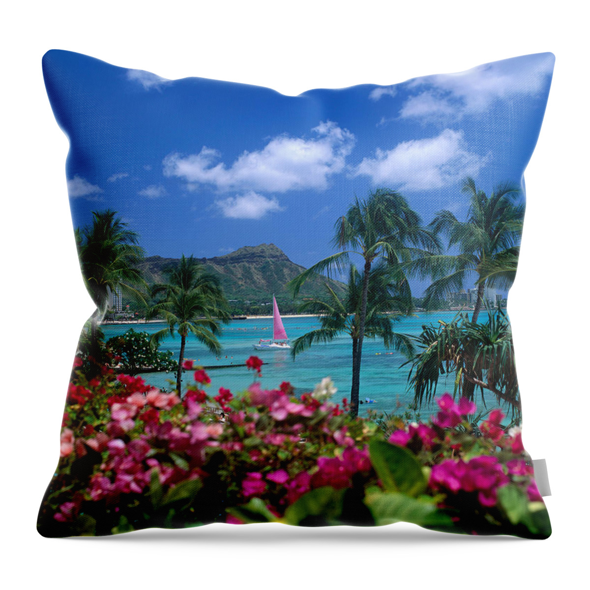 A42h Throw Pillow featuring the photograph Diamond Head Paradise by Tomas del Amo - Printscapes
