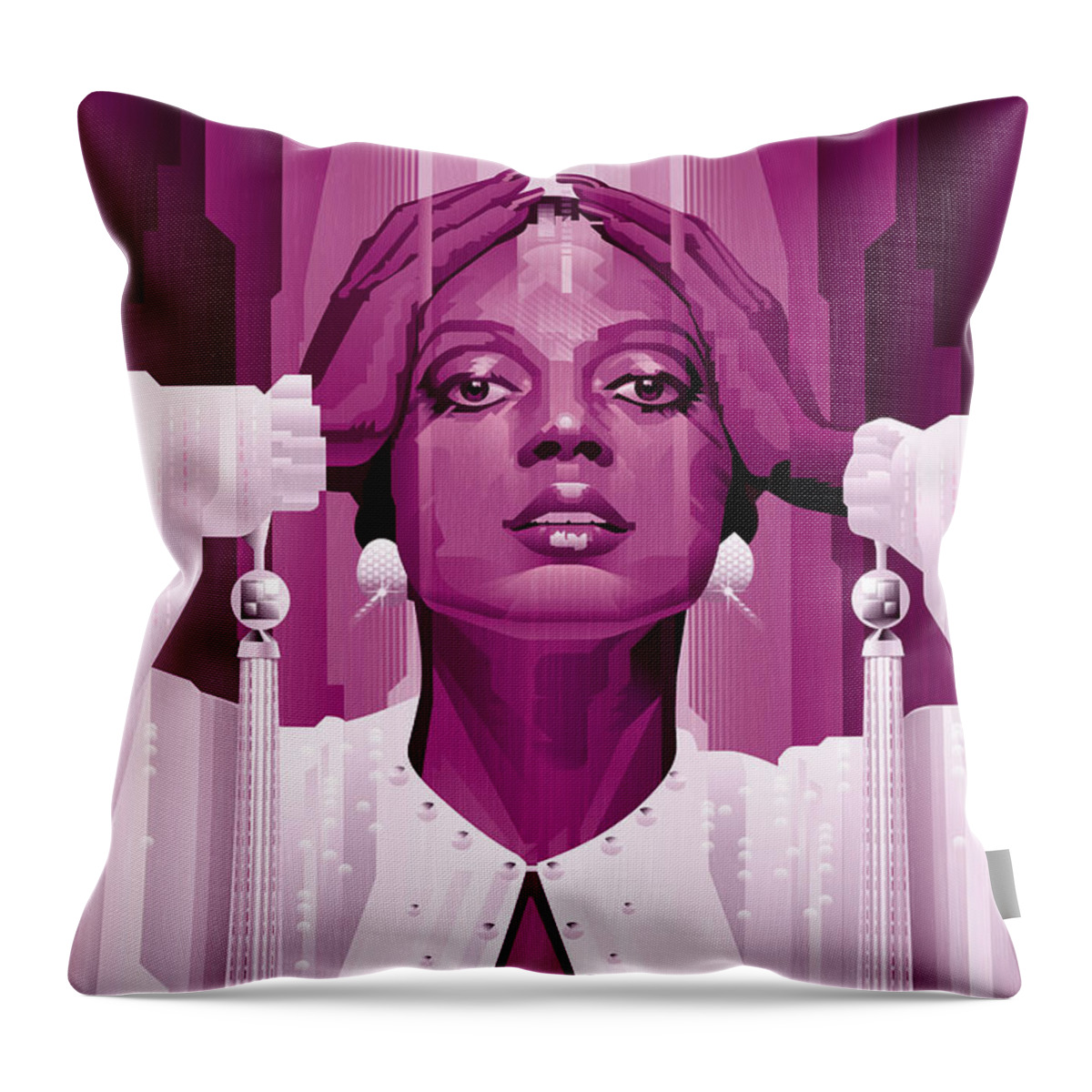 Diana Ross Throw Pillow featuring the digital art Diana Ross in Magenta Monocrome by Garth Glazier