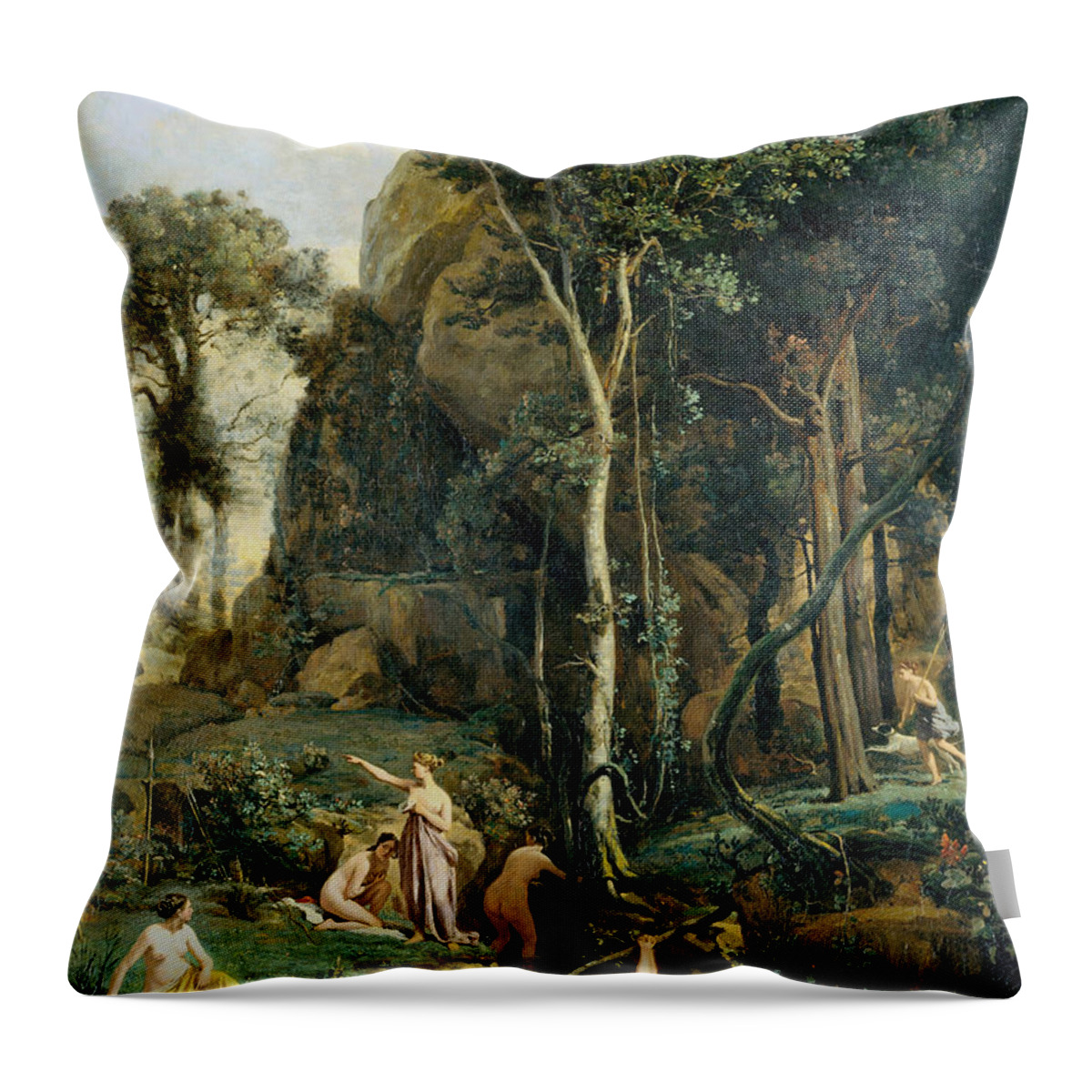 Diana Surprised In Her Bath Throw Pillow featuring the photograph Diana Surprised in Her Bath by Camille Corot