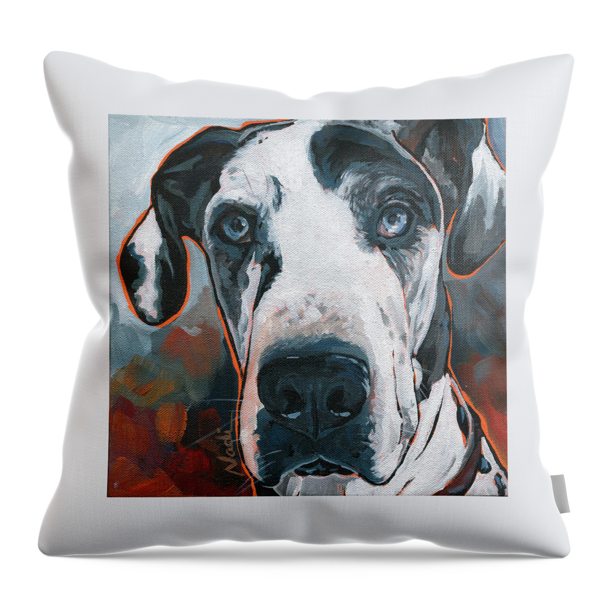 Great Dane Throw Pillow featuring the painting Diezel by Nadi Spencer
