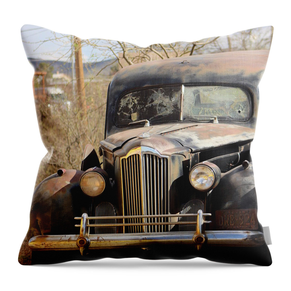 Old West Throw Pillow featuring the photograph Digger O Balls Funeral Pallor Hearse by Colleen Cornelius