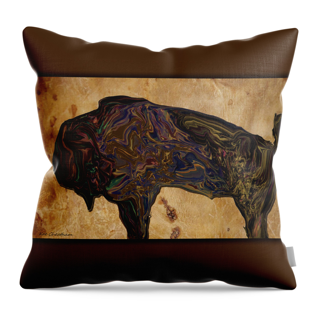 Bison Throw Pillow featuring the digital art Montana Bison by Kae Cheatham