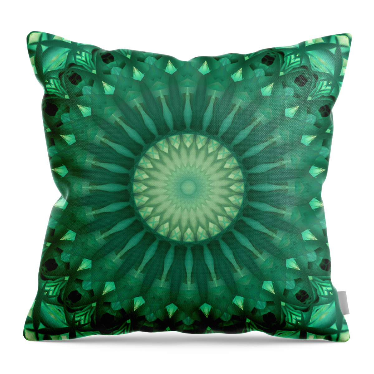 Mandala Throw Pillow featuring the digital art Digital green mandala by Jaroslaw Blaminsky