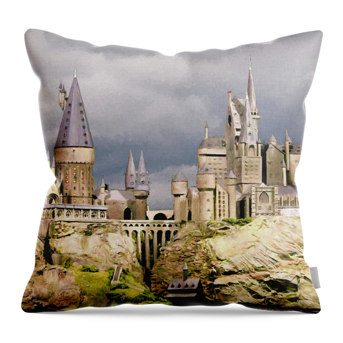 Harry Potter Throw Pillow featuring the digital art Digital Hogwarts School by Roy Pedersen