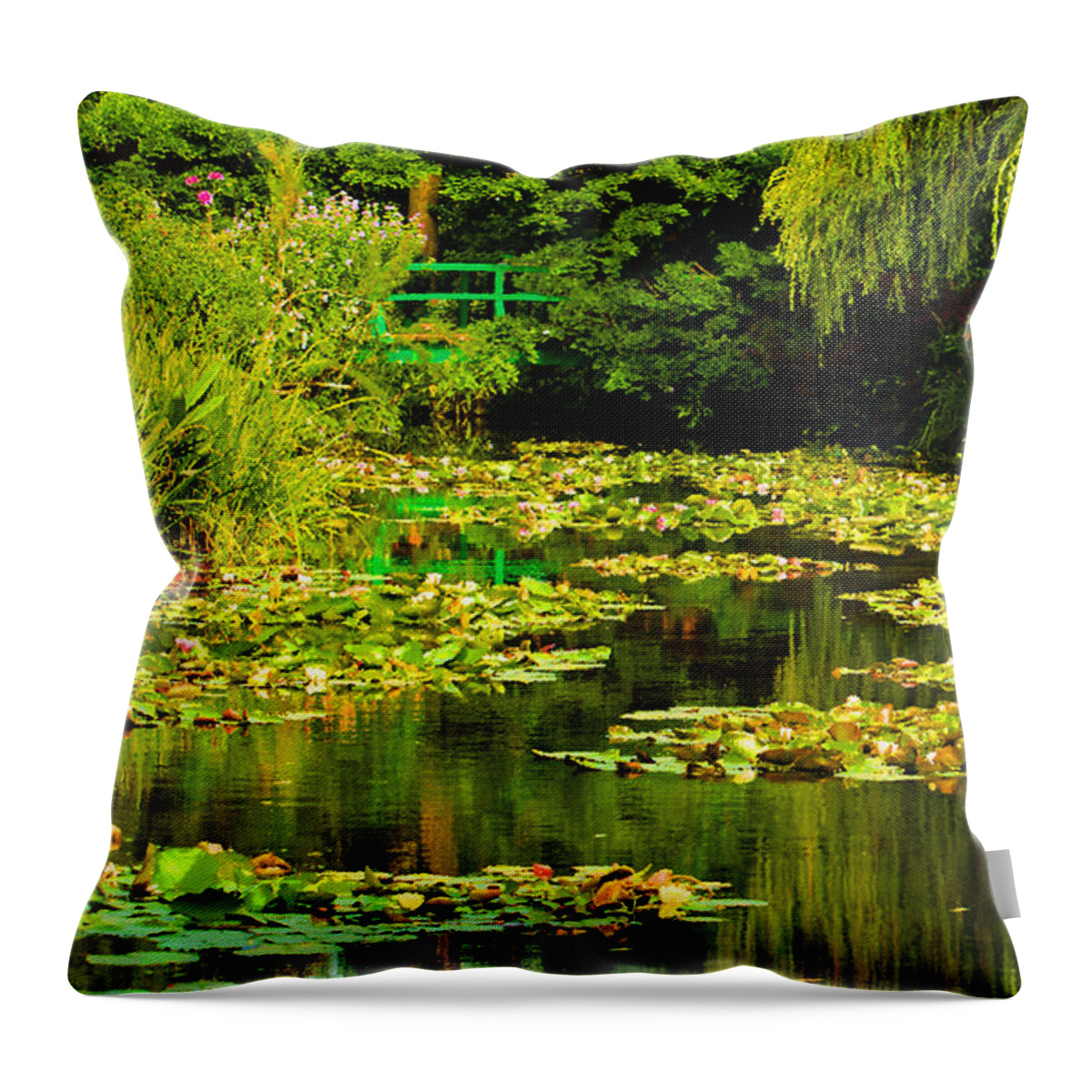 Water Throw Pillow featuring the photograph Digital Paining of Monet's Water Garden by Mary Jane Armstrong