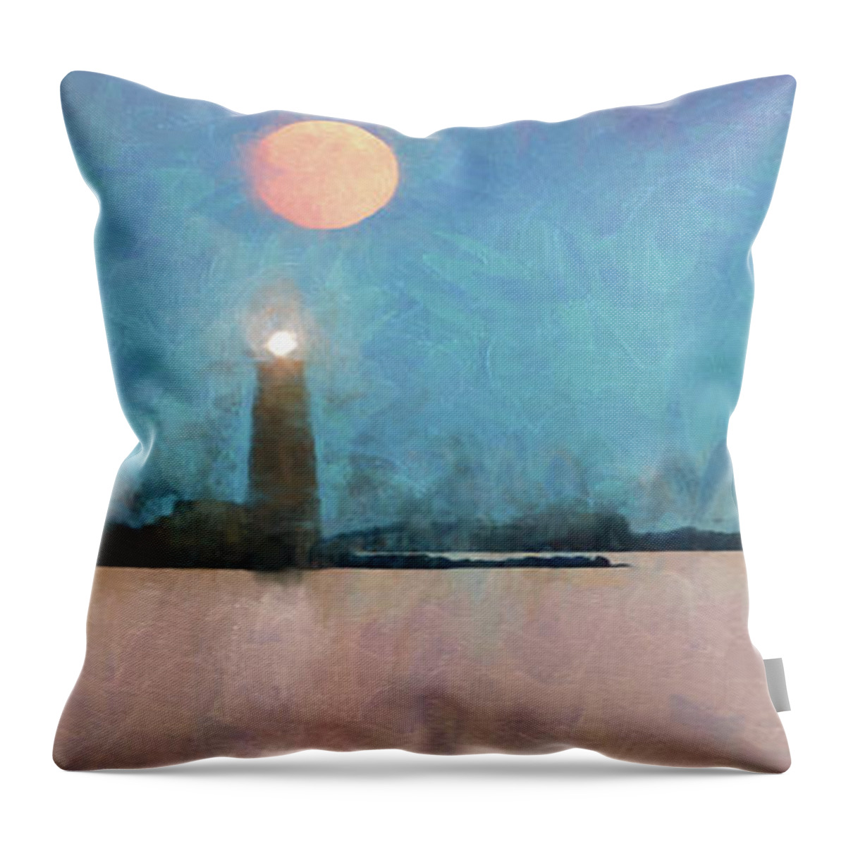 #jefffolger Throw Pillow featuring the photograph Digital painting of Maine Lighthouse by Jeff Folger