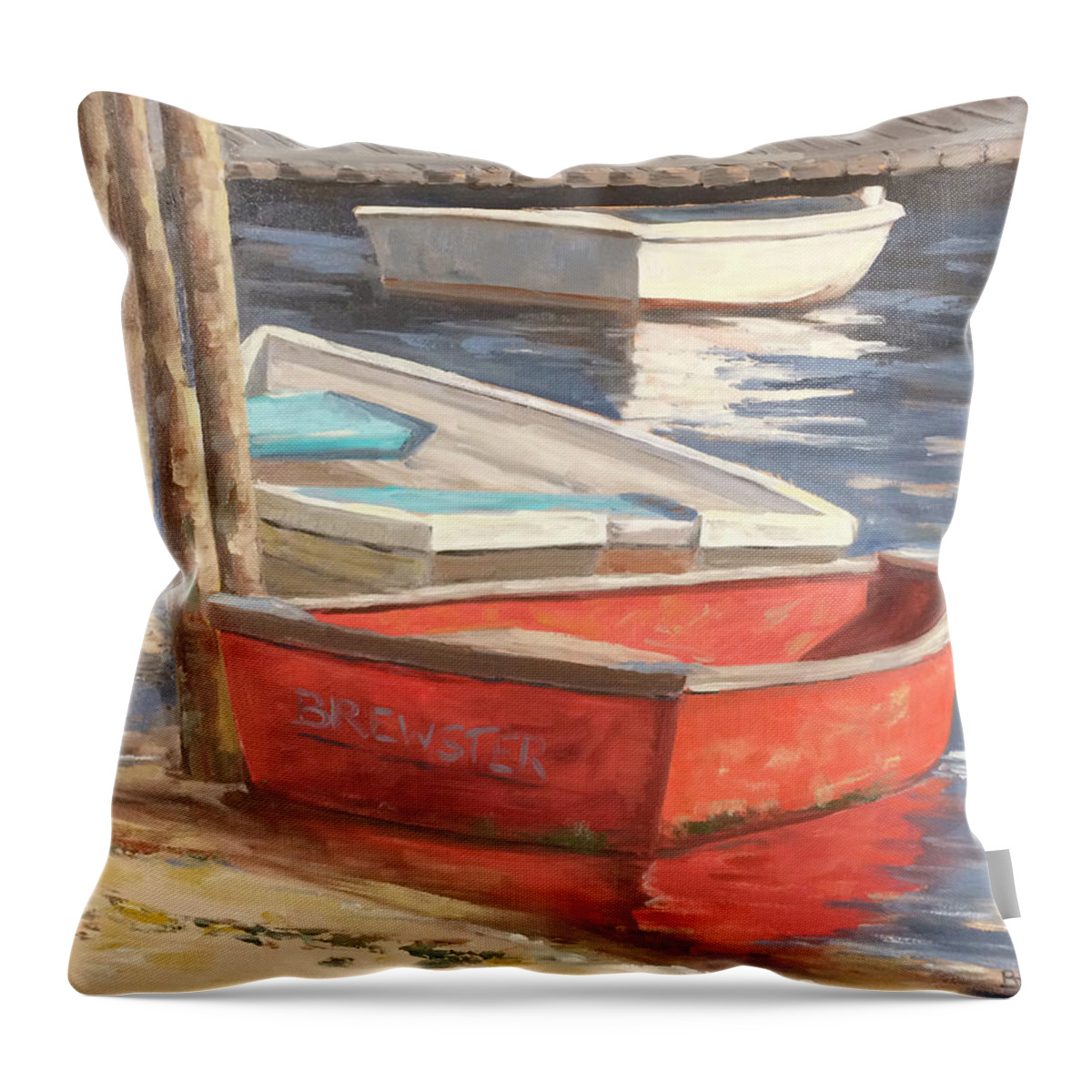  Throw Pillow featuring the painting Dinghies Red and White by Barbara Hageman