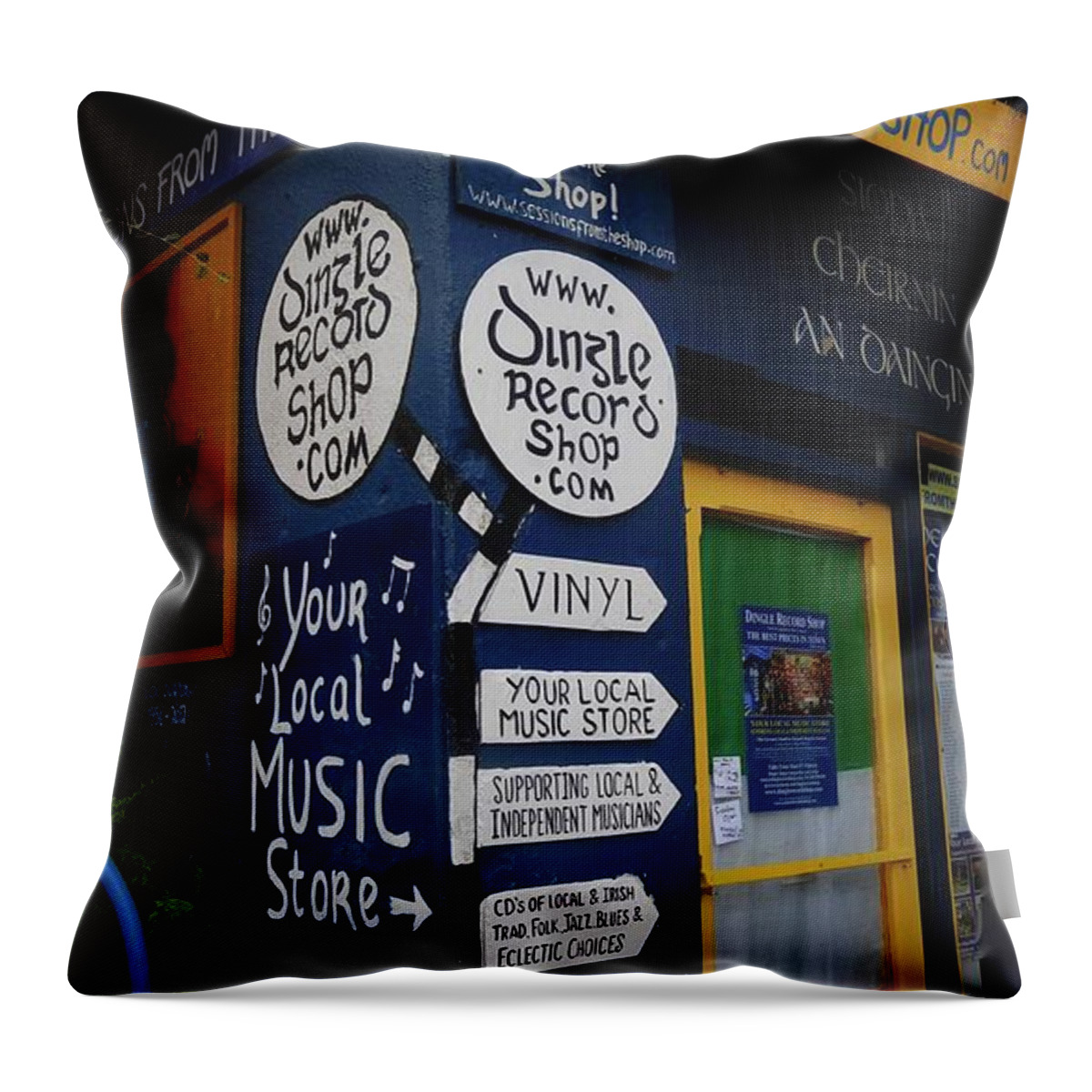Ireland Throw Pillow featuring the photograph Dingle Record Shop by Melinda Saminski