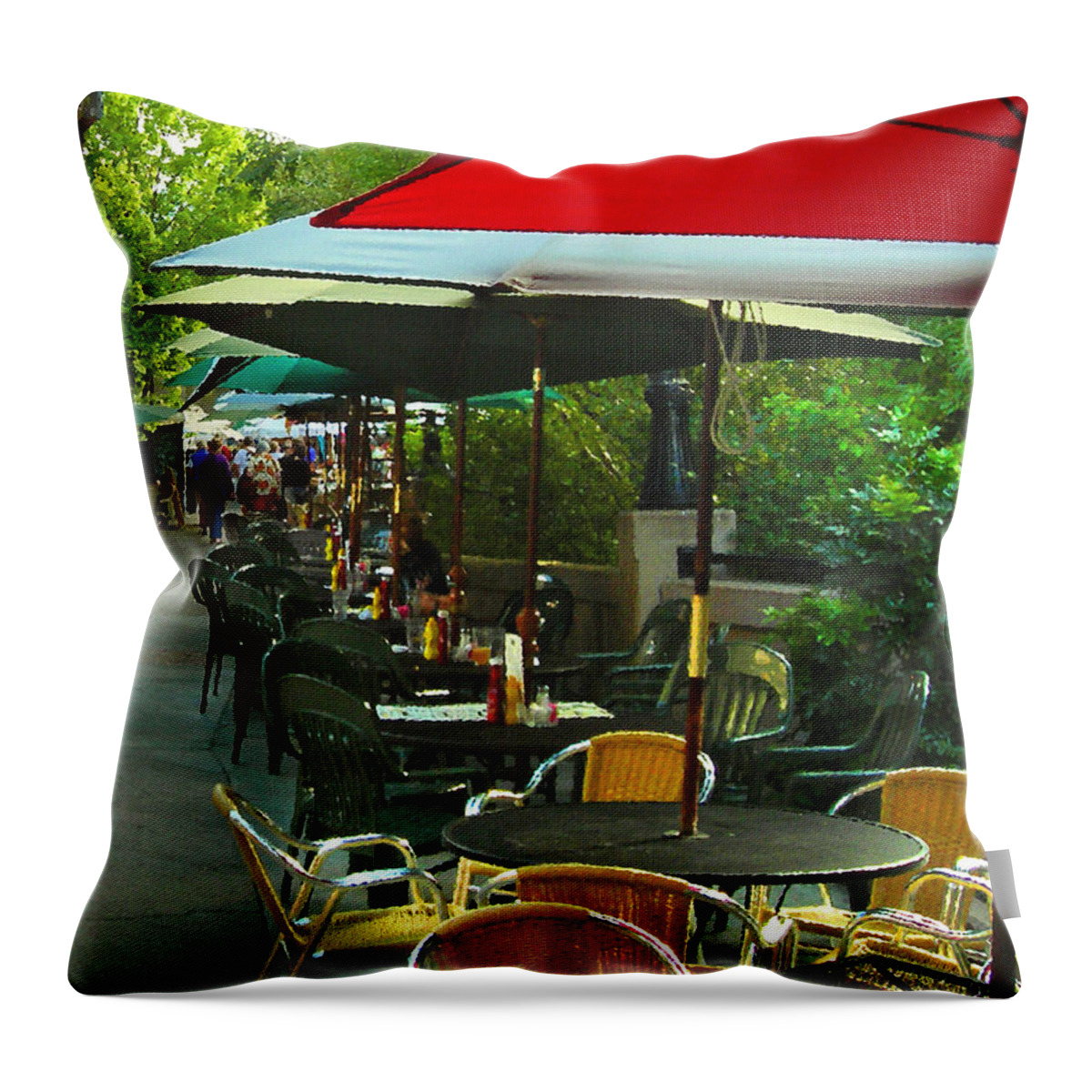 Cafe Throw Pillow featuring the photograph Dining Under The Umbrellas by James Eddy