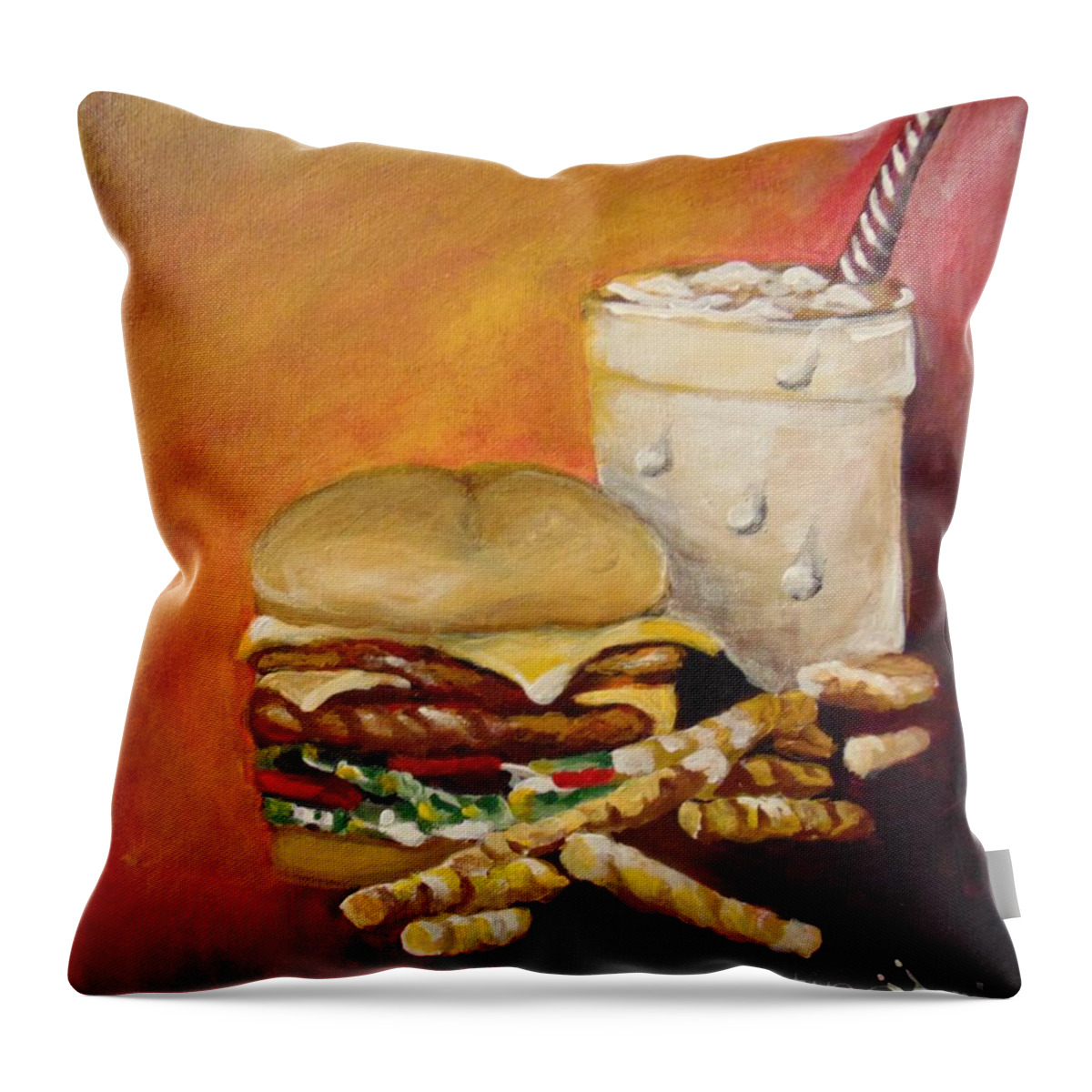 Food Throw Pillow featuring the painting Dinner Time by Saundra Johnson