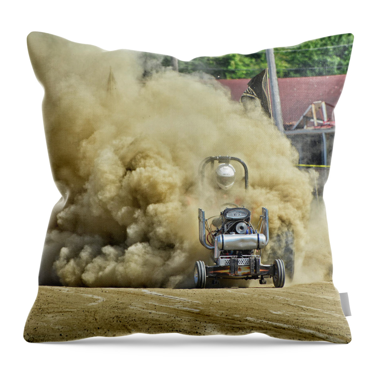Mass Mini Tractor Pull Throw Pillow featuring the photograph Dirty Motorsports Action by Mike Martin