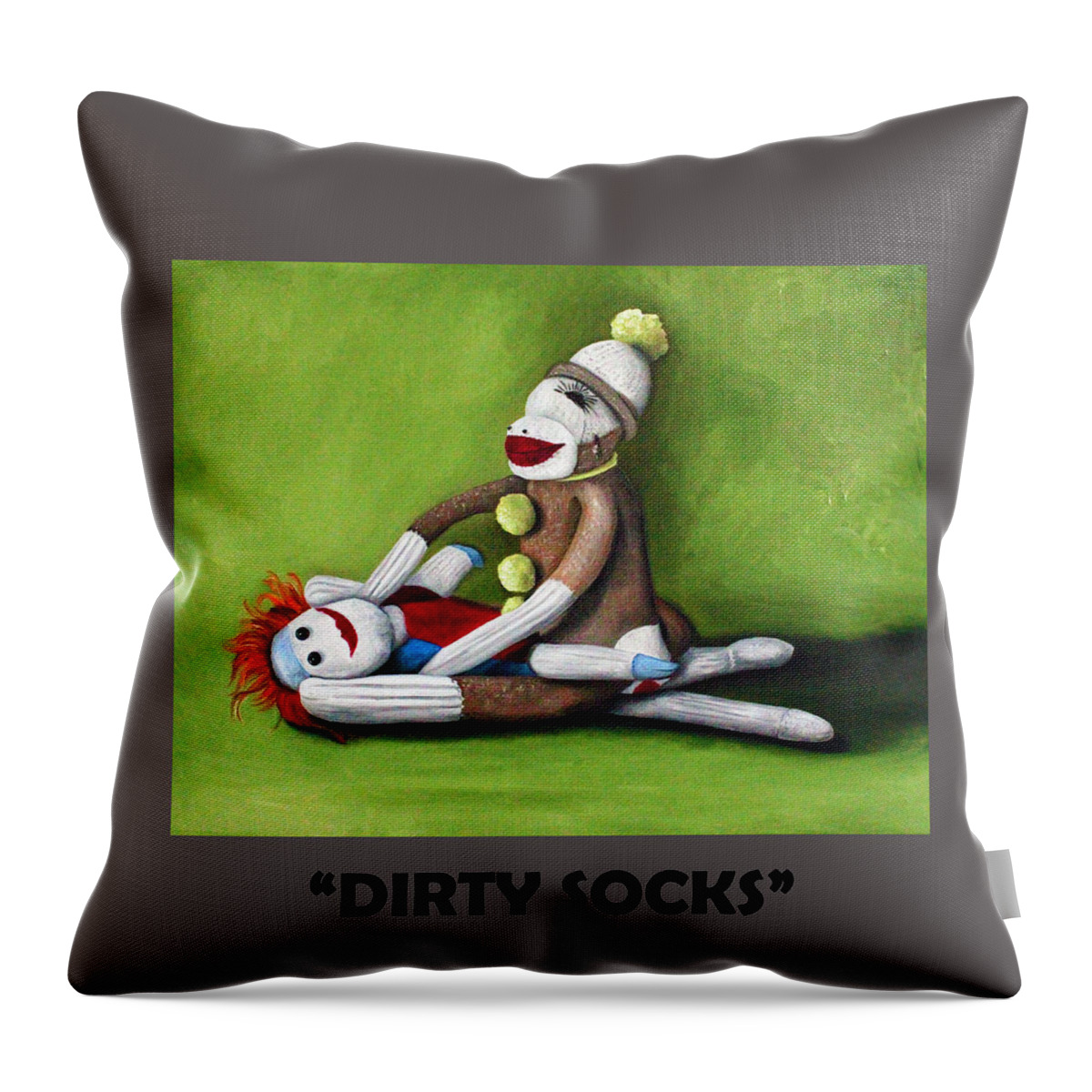 Dirty Socks Throw Pillow featuring the painting Dirty Socks With Lettering by Leah Saulnier The Painting Maniac