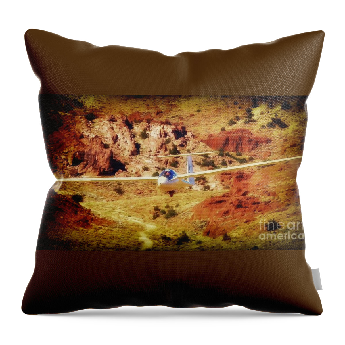 Transportation Throw Pillow featuring the photograph Discus Sailplane Over Red Rocks by Gus McCrea