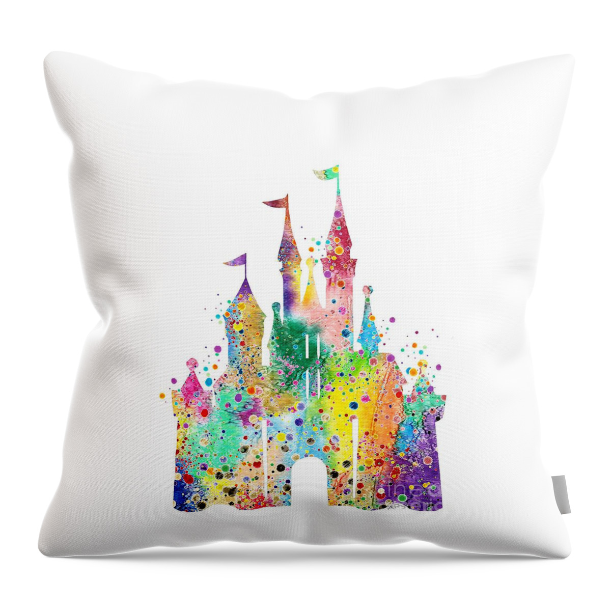 Disney Castle Throw Pillow featuring the digital art Disney Castle Watercolor Print by White Lotus
