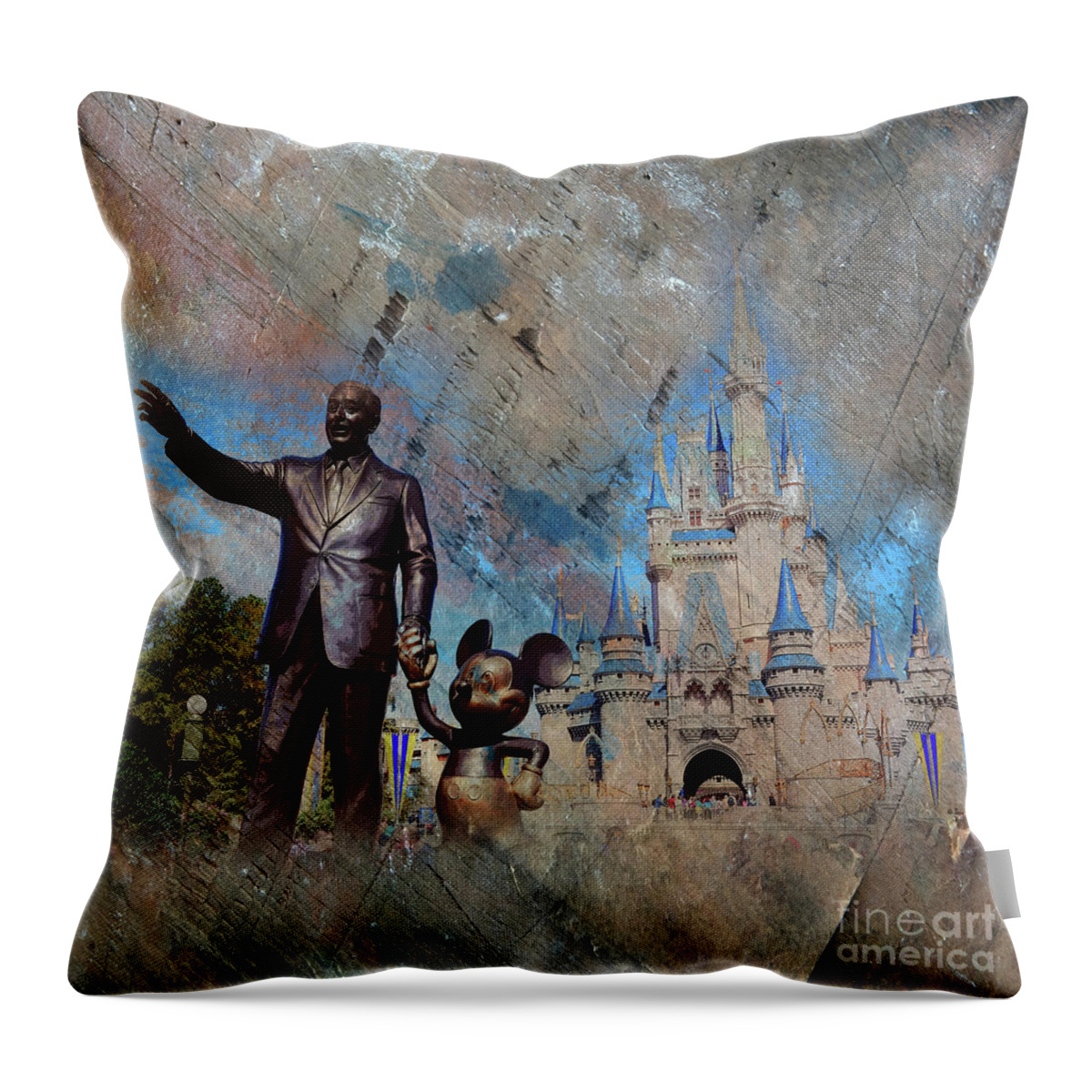 Disney Throw Pillow featuring the painting Disney World by Gull G