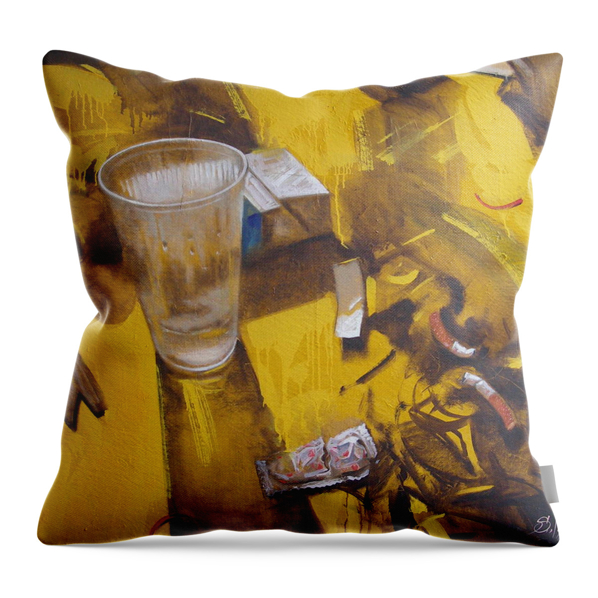 Disposable Throw Pillow featuring the painting Disposable by Sergey Ignatenko