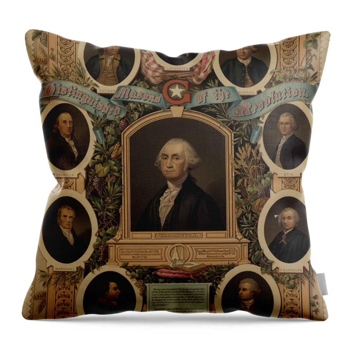 Masons Throw Pillow featuring the painting Distinguished masons of the revolution by American School