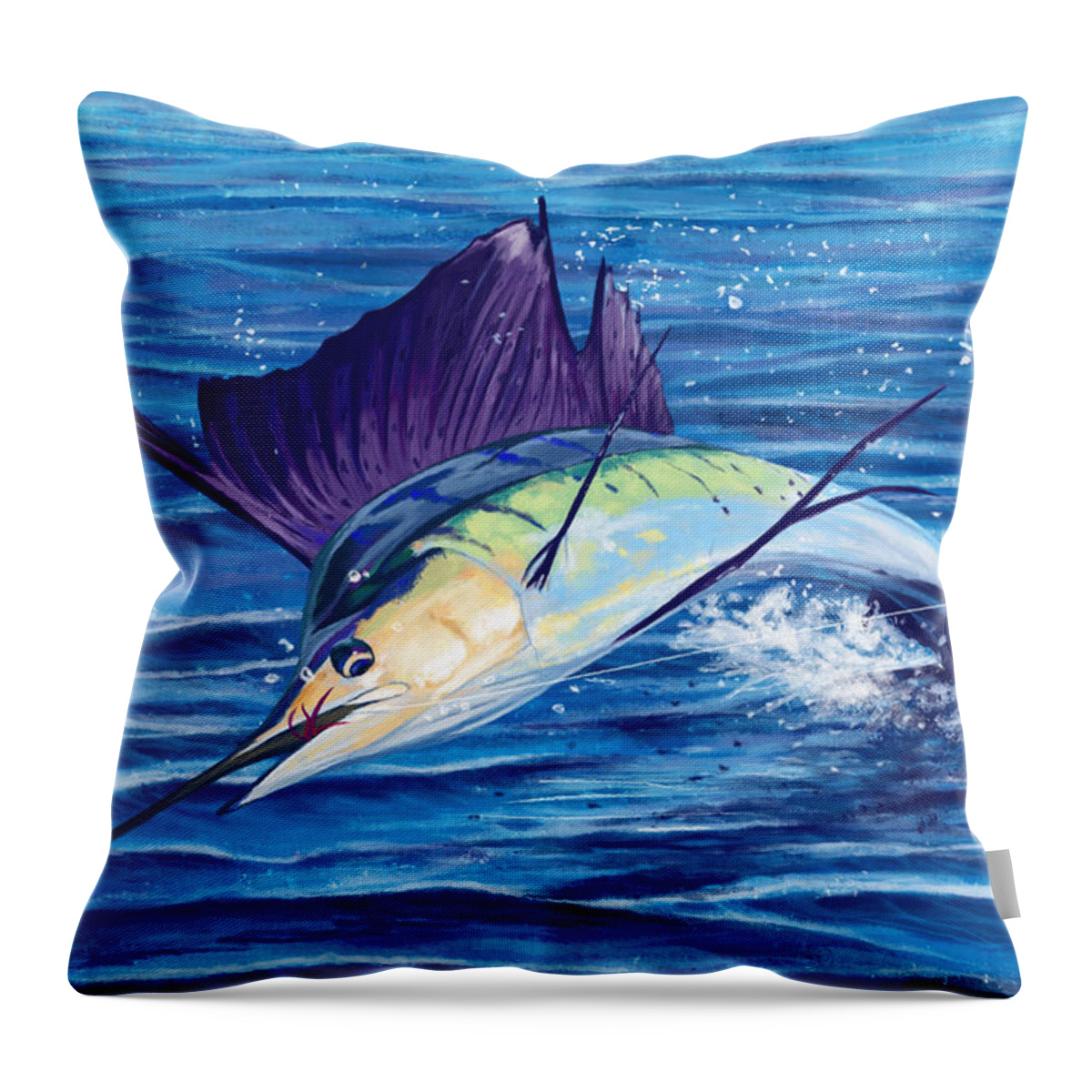 Sailfish Throw Pillow featuring the digital art Ditch Effort by Kevin Putman
