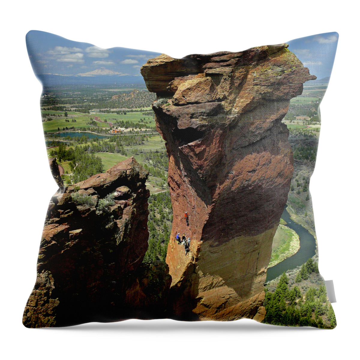 Dm5314 Throw Pillow featuring the photograph DM5314 Climbers on Monkey Face Rock OR by Ed Cooper Photography