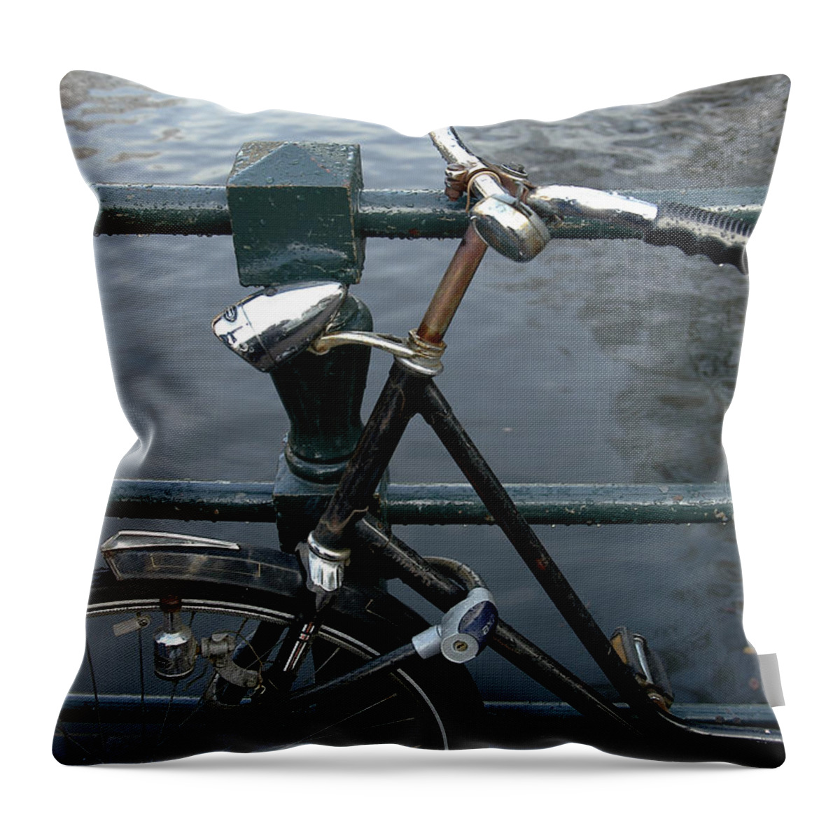 Landscape Amsterdam Red Light District Bicycle Throw Pillow featuring the photograph Dnrh1104 by Henry Butz