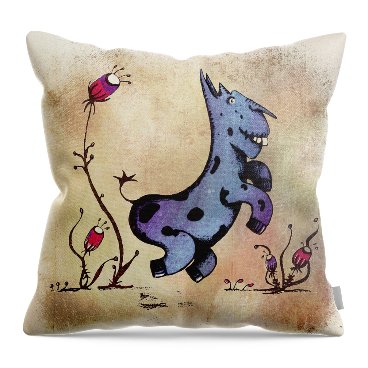 Donkey Throw Pillow featuring the drawing Dobo the Donkey by Lenny Carter