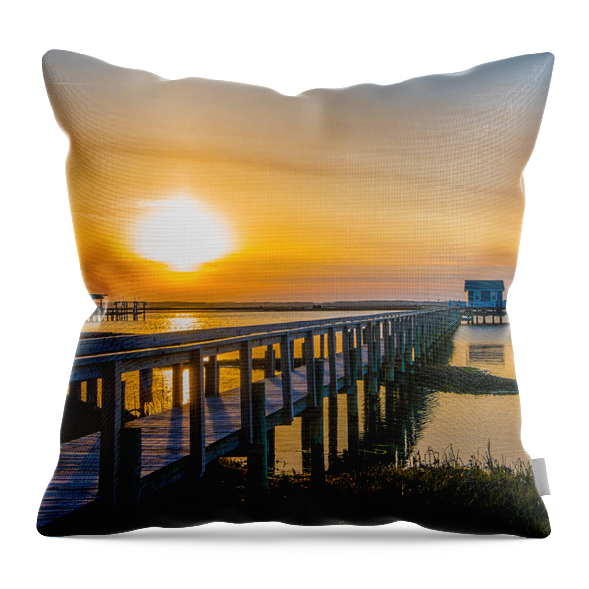 Dock Throw Pillow featuring the photograph Docks At Sunset I by Steven Ainsworth