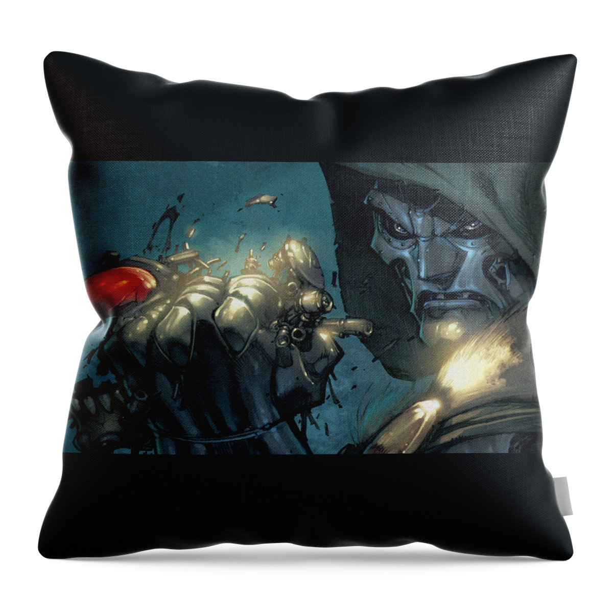 Doctor Doom Throw Pillow featuring the digital art Doctor Doom by Maye Loeser
