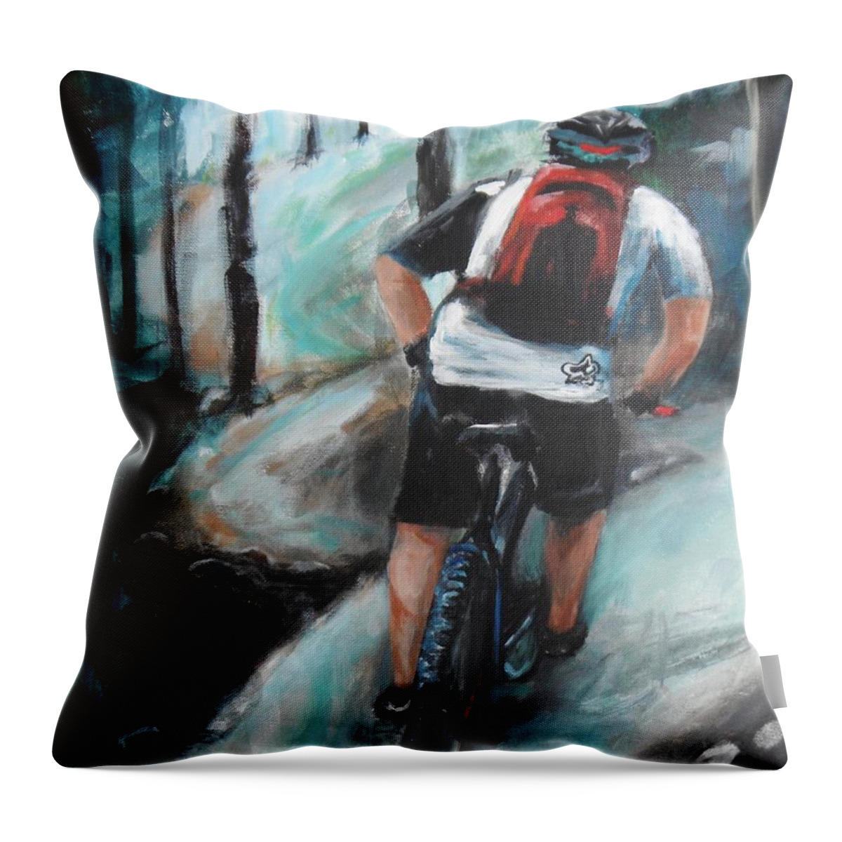 Bicycle Throw Pillow featuring the painting Dodging Trees by Donna Tuten