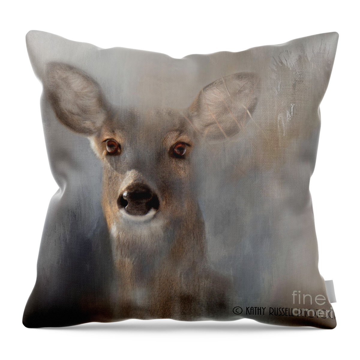 Doe Throw Pillow featuring the photograph Doe Eyes by Kathy Russell