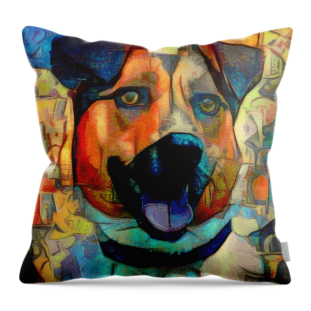 Dog Throw Pillow featuring the digital art Dog And Cubes by Yury Malkov