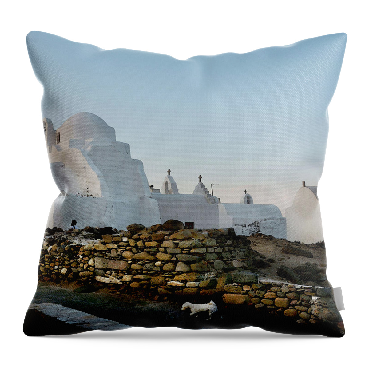 Mykonos Throw Pillow featuring the photograph Dog in Mykonos by Coke Mattingly