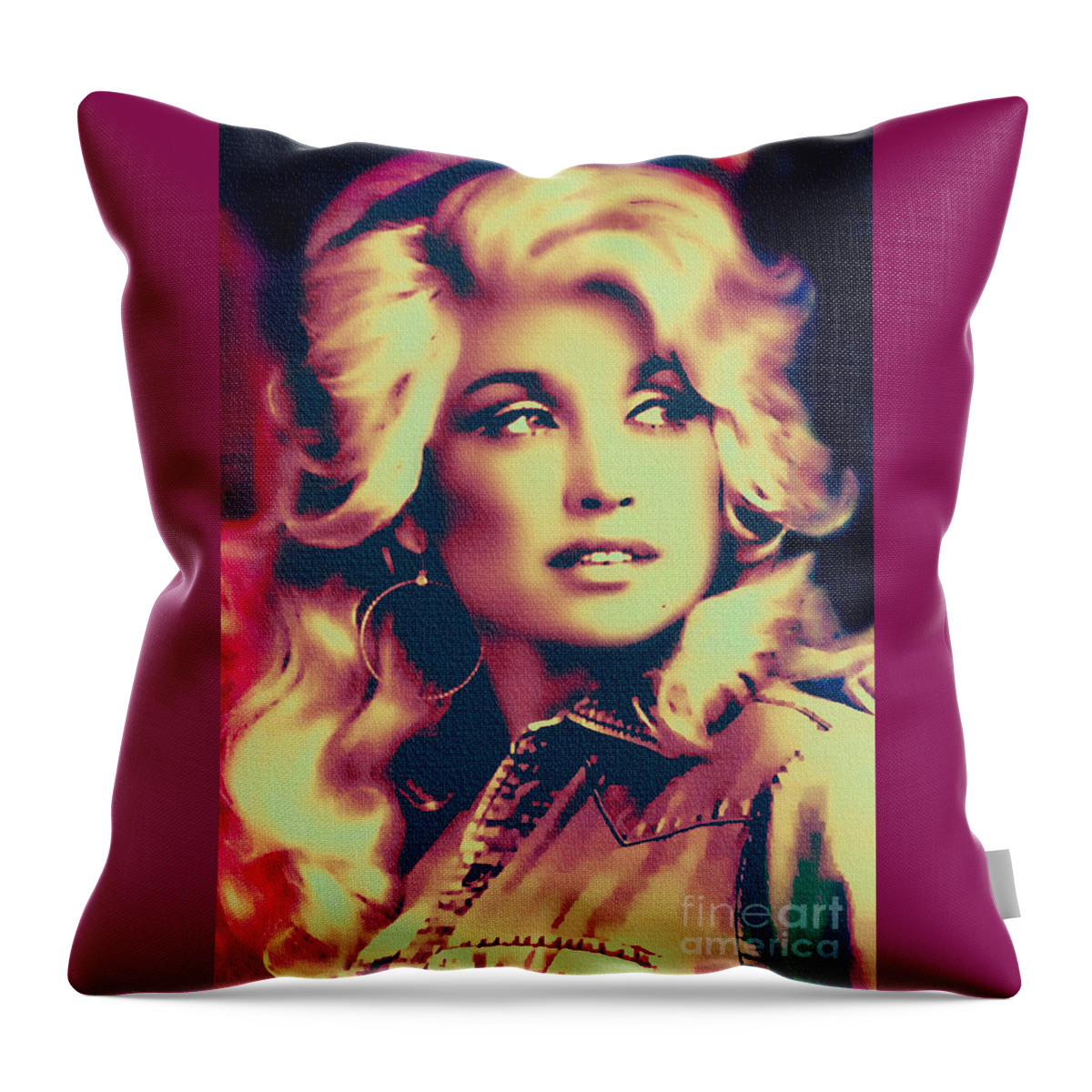 Dolly Parton Throw Pillow featuring the painting Dolly Parton - Vintage Painting by Ian Gledhill
