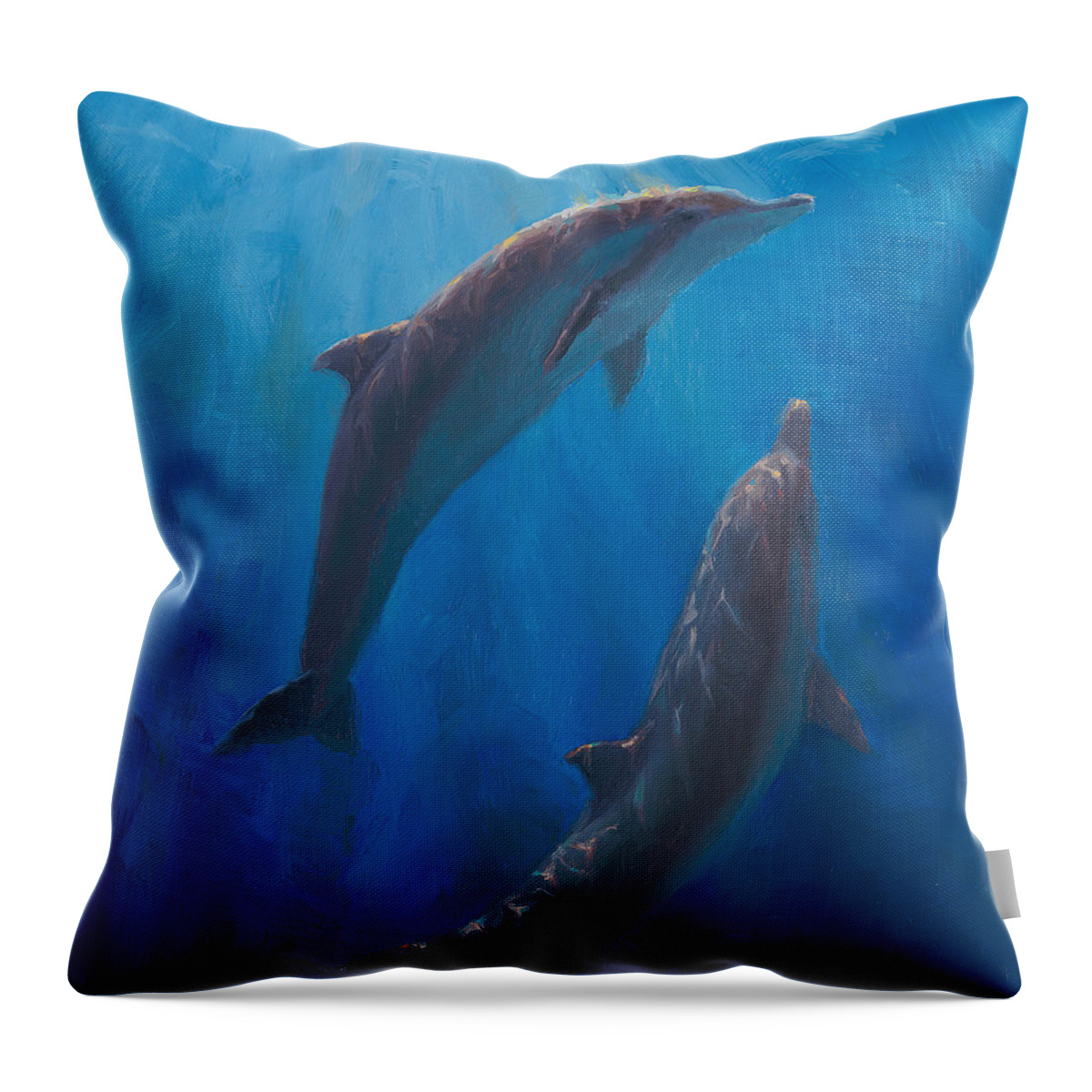 Coastal Decor Throw Pillow featuring the painting Dolphin Dance - Underwater Whales - Ocean Art - Coastal Decor by K Whitworth