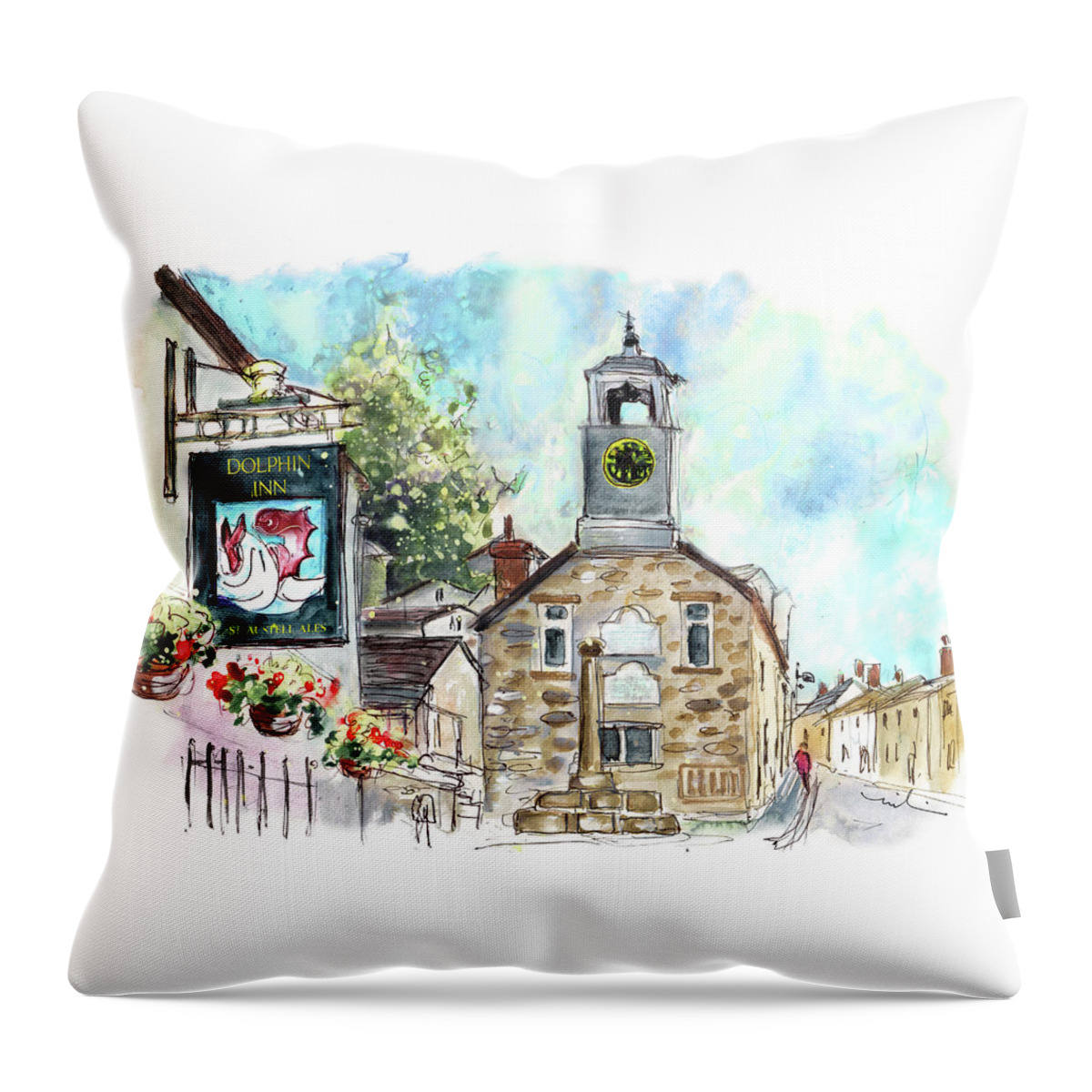 Travel Throw Pillow featuring the painting Dolphin Inn In Grampound by Miki De Goodaboom