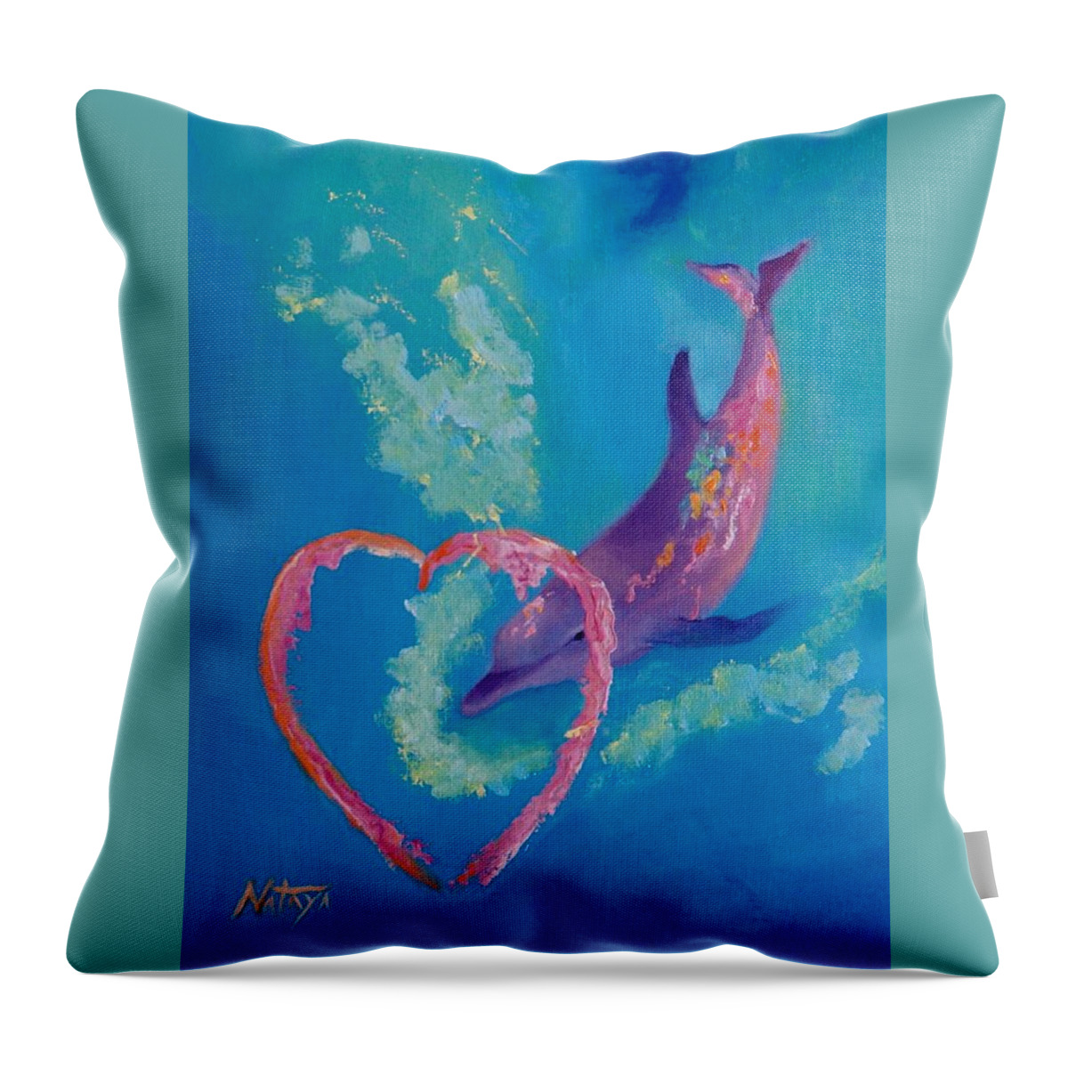Dolphin Throw Pillow featuring the painting Portal of Love by Nataya Crow