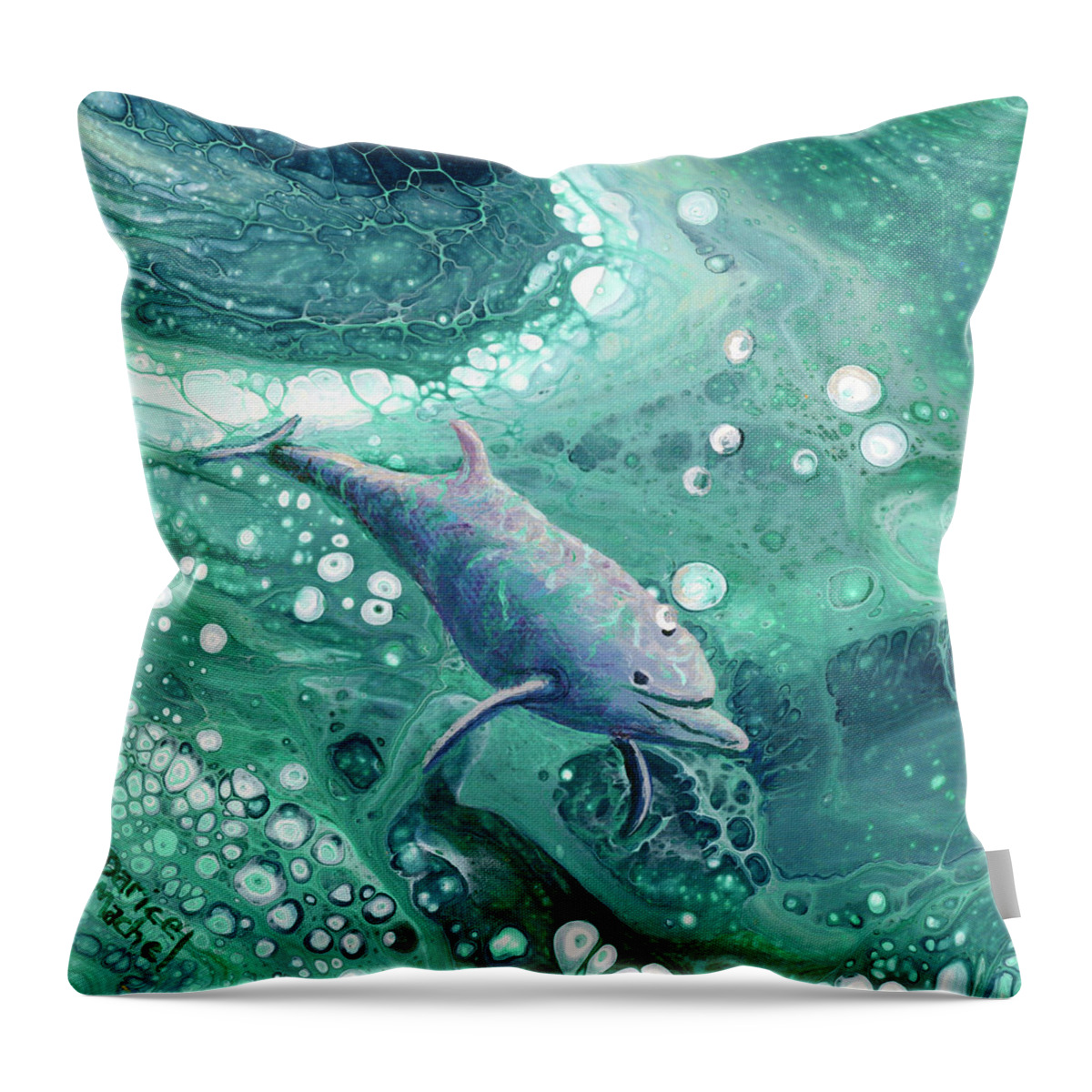 Animal Throw Pillow featuring the painting Dolphin Magic by Darice Machel McGuire
