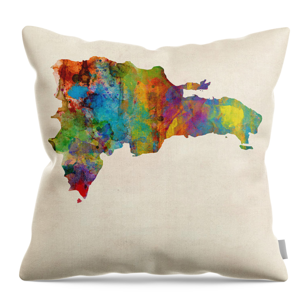 Map Art Throw Pillow featuring the digital art Dominican Republic Watercolor Map by Michael Tompsett