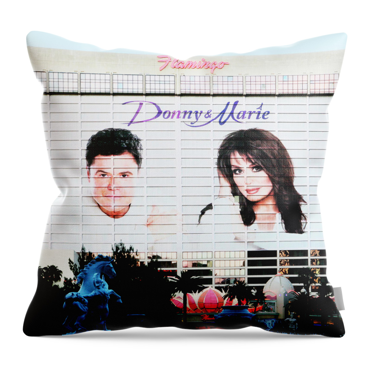 Donny And Marie Osmond Throw Pillow featuring the photograph Donny and Marie Osmond Large Ad on Hotel by Marilyn Hunt
