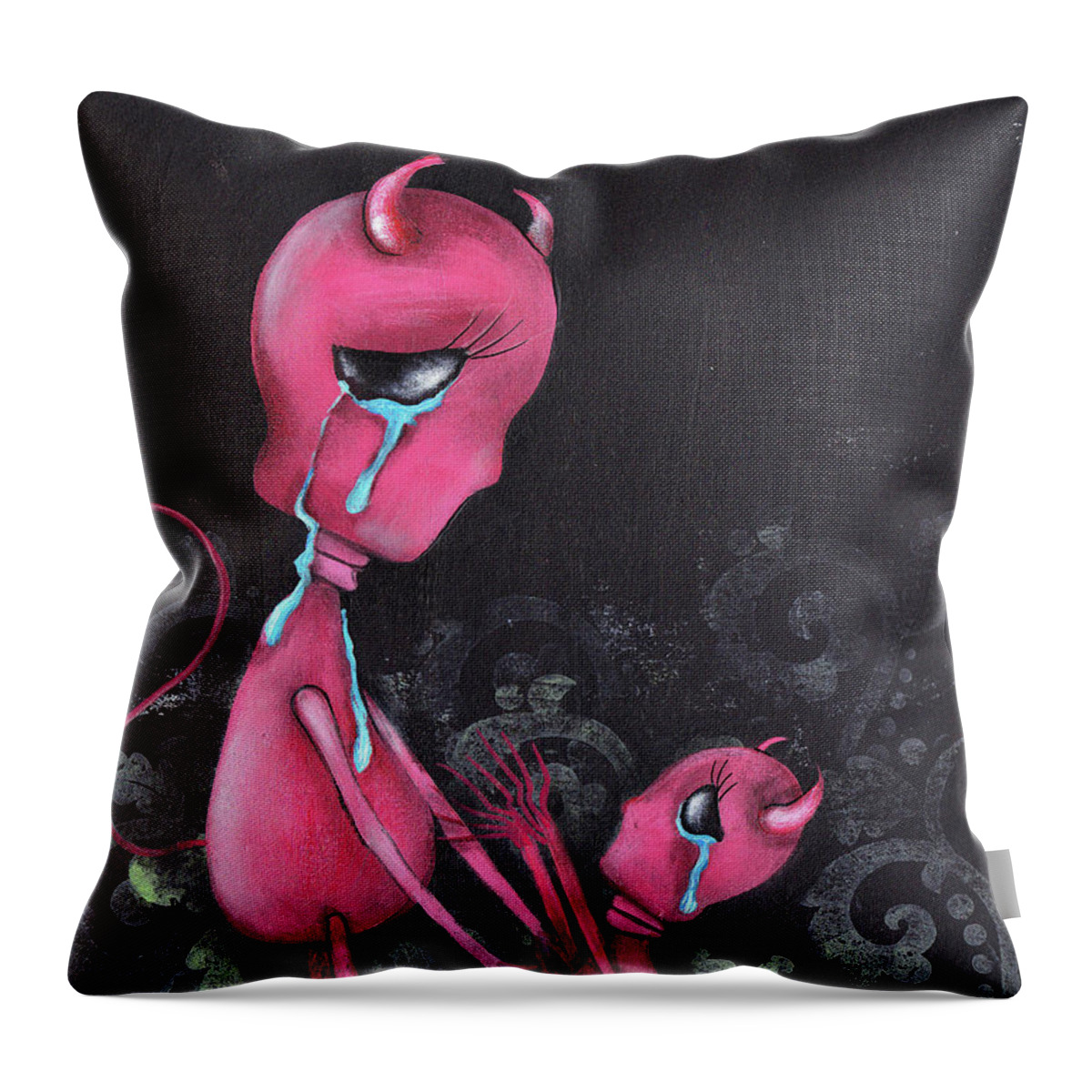 Devils Throw Pillow featuring the painting Don't Leave by Abril Andrade