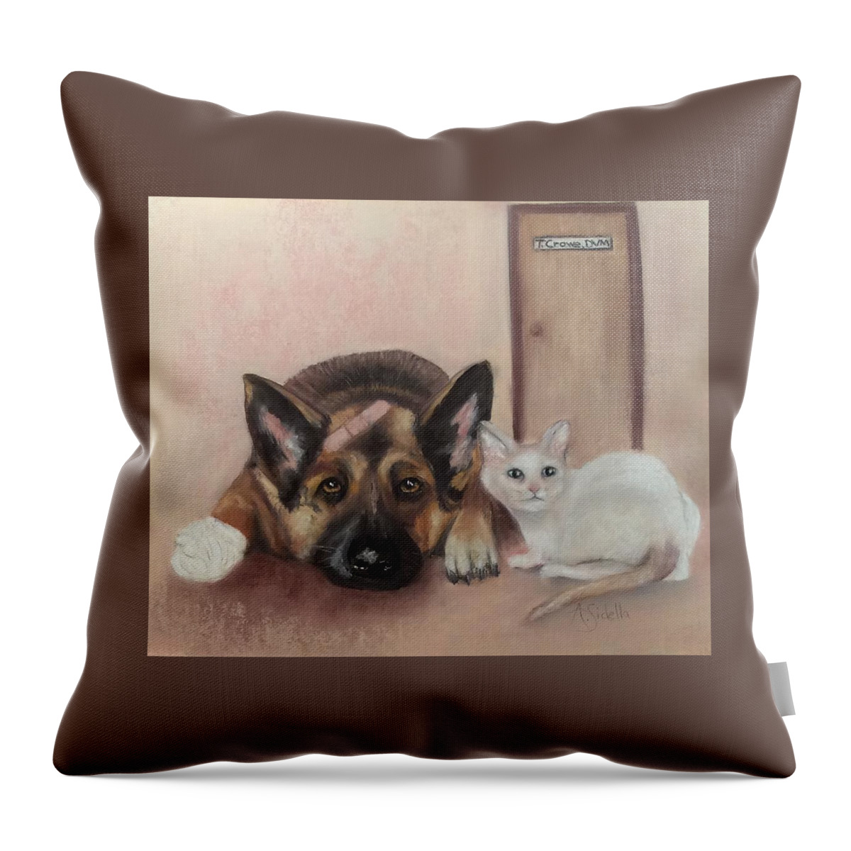 Painting For Veterinary Office Throw Pillow featuring the painting Don't Mess with the Cat by Annamarie Sidella-Felts