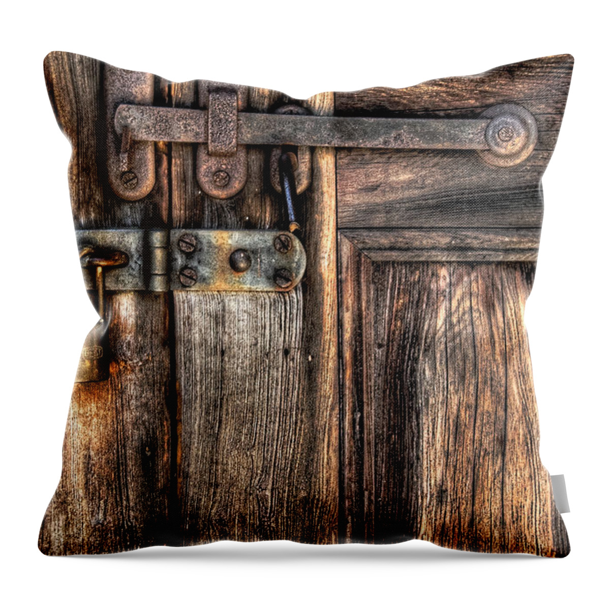 Savad Throw Pillow featuring the photograph Door - The Latch by Mike Savad