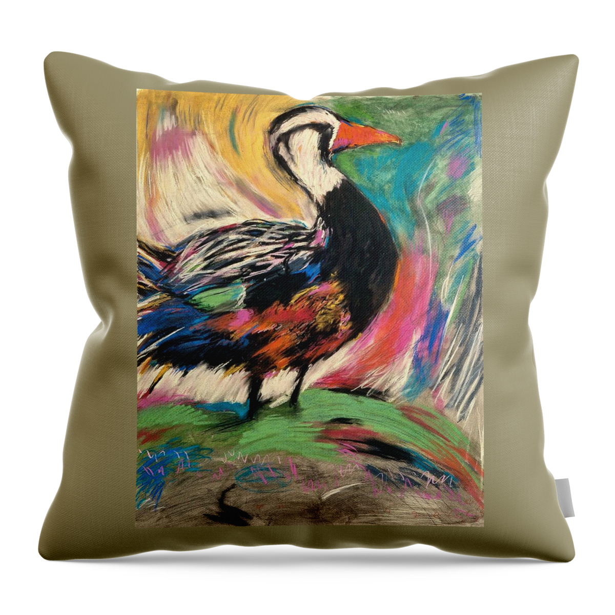Pastel Duck Throw Pillow featuring the drawing Door Co Duck by Mykul Anjelo