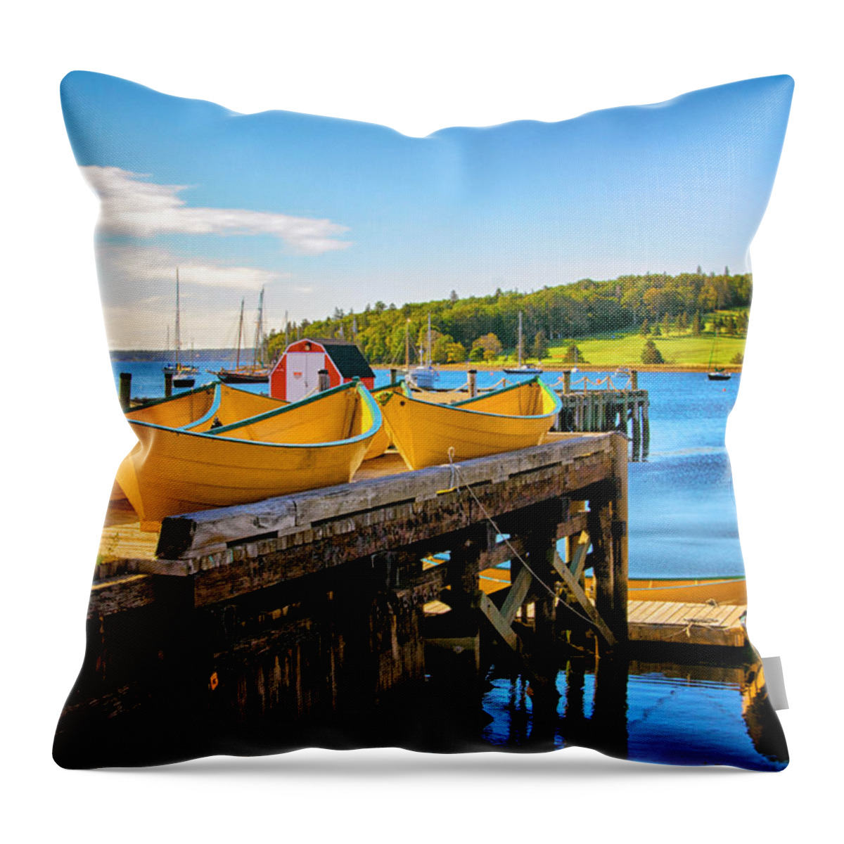 Dories On The Dock Throw Pillow featuring the photograph Dories on the Dock by Carolyn Derstine