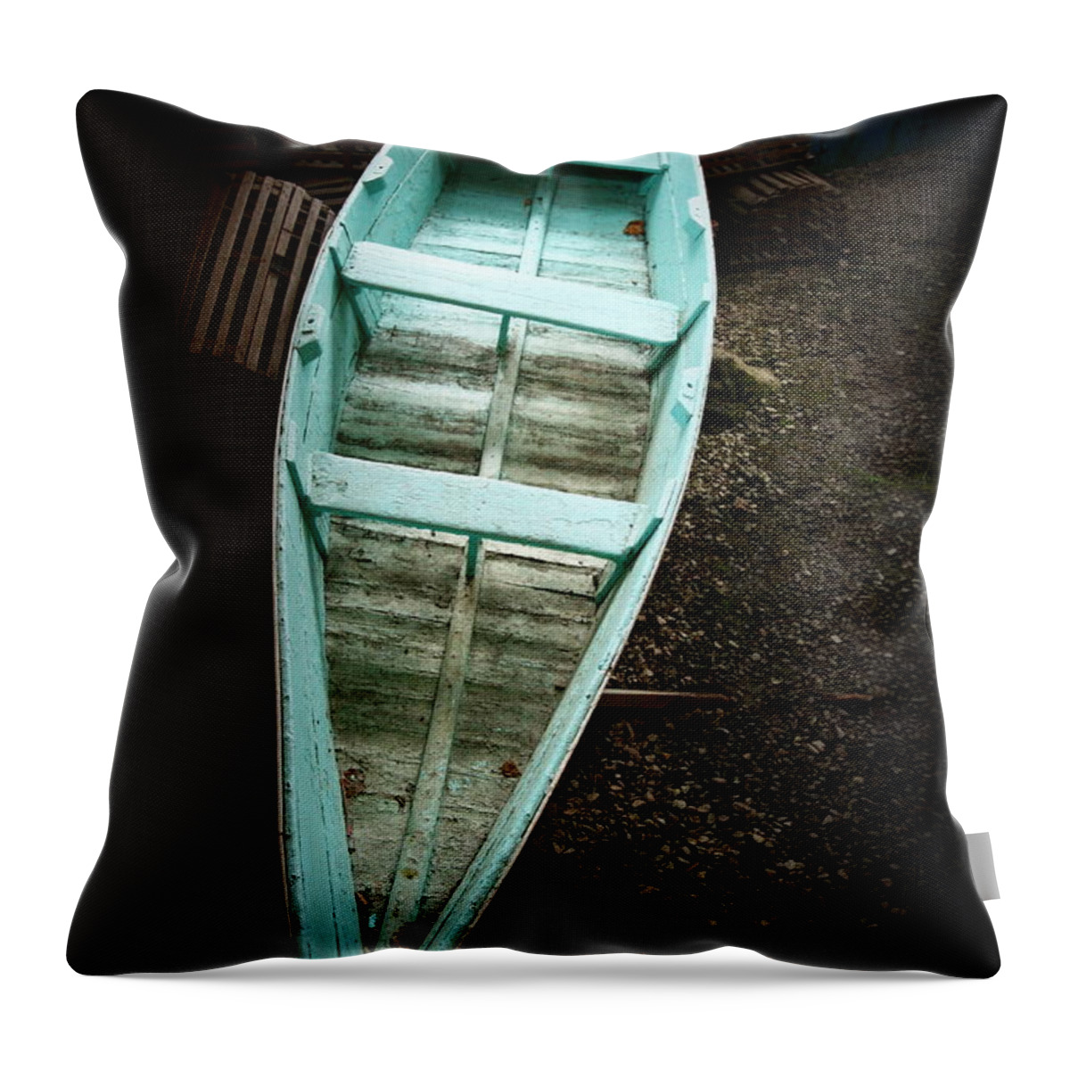 Fishing Dory Throw Pillow featuring the photograph Dory and Traps by Imagery-at- Work