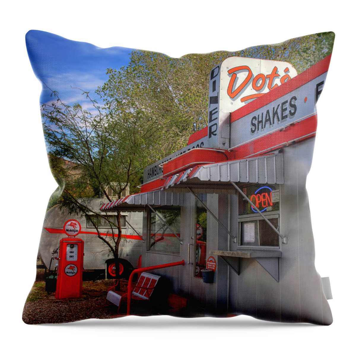 Diner Throw Pillow featuring the photograph Dot's Diner in Bisbee by Charlene Mitchell
