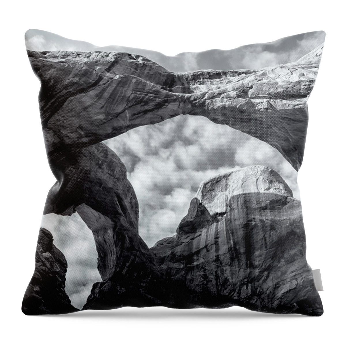 Landscape Throw Pillow featuring the photograph Double Arch BW by Jonathan Nguyen