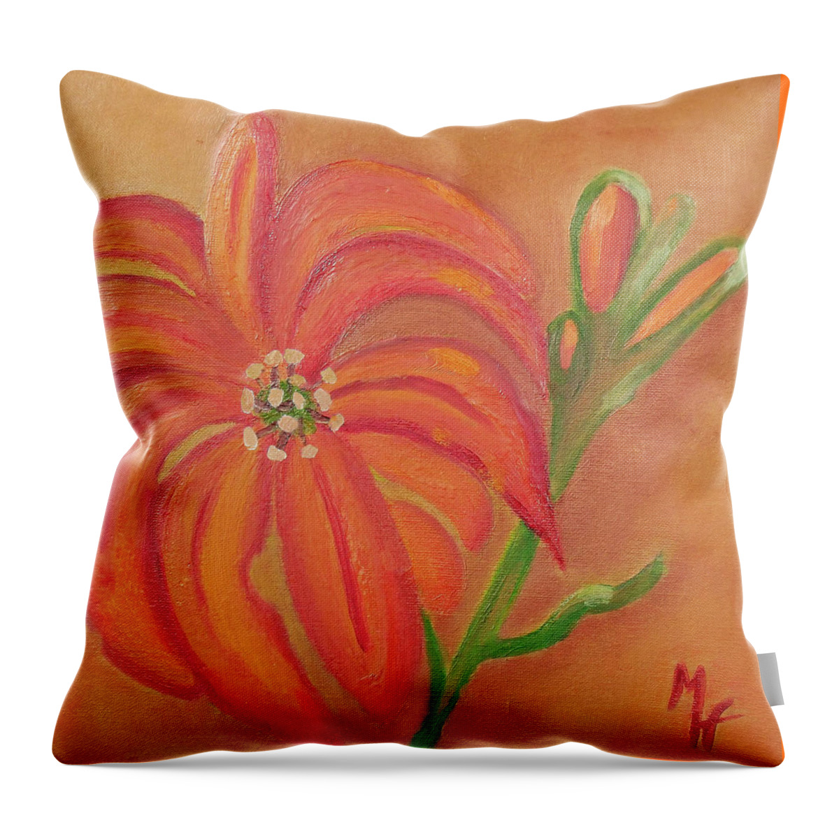 Flower Painting Throw Pillow featuring the painting Double Headed Orange Day Lily by Margaret Harmon