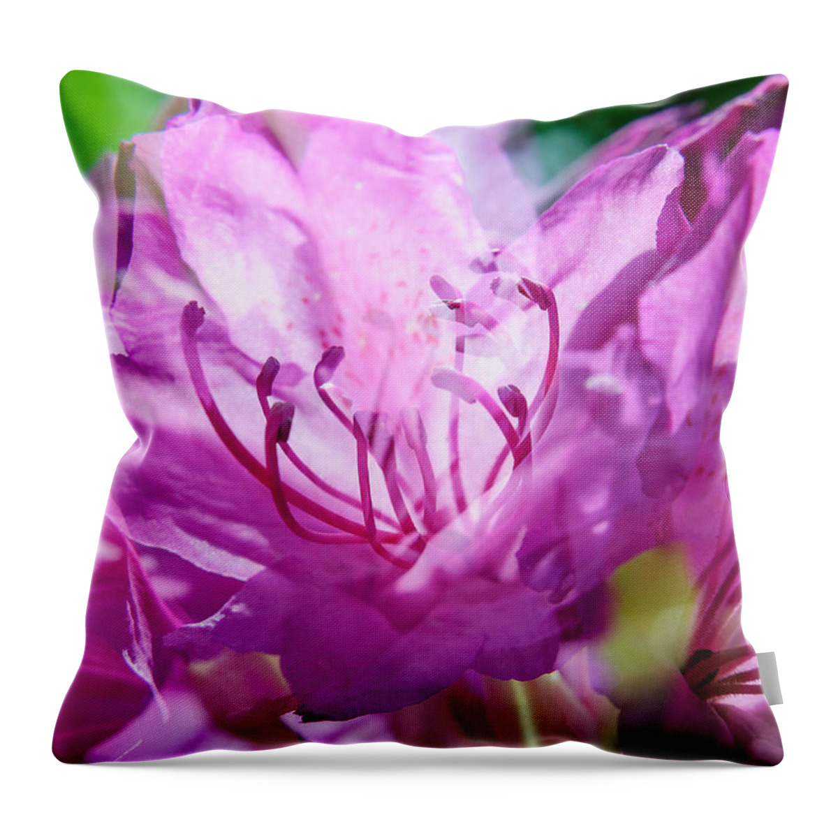 Abstract Throw Pillow featuring the photograph Double Magenta Rhododendron by Marcus Karlsson Sall
