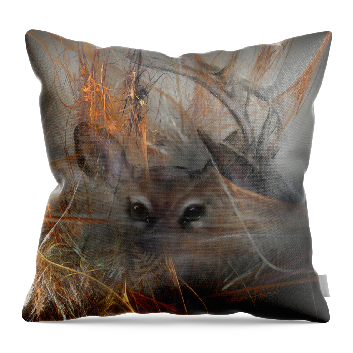 Deer Canvas Prints Throw Pillow featuring the painting Double Vision - Look Close by Jackie Flaten